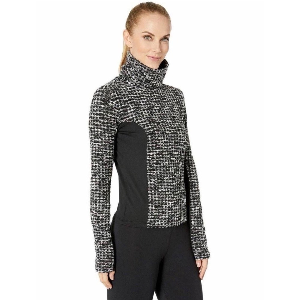 Nike Pro Hyperwarm Training Top Large Black White Geometric Turtleneck L/S Run - Picture 1 of 8